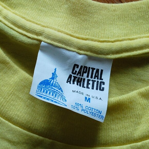 Vtg 80s Bowling Yellow Blue S/M Pennsylvania PA 50/50 Single Stitch Capital - Picture 3 of 4